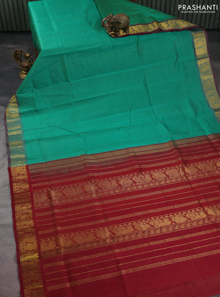 Silk cotton saree teal green and maroon with allover vairaosi pattern and zari woven border