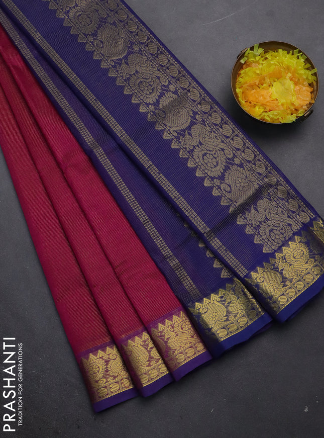 Silk cotton saree pink and blue with allover vairaosi pattern and zari woven border