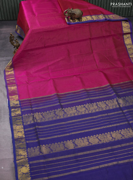 Silk cotton saree pink and blue with allover vairaosi pattern and zari woven border