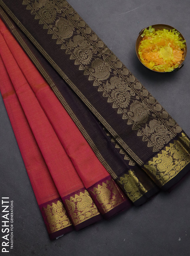 Silk cotton saree dual shade of pink and navy blue with allover vairaosi pattern and zari woven border