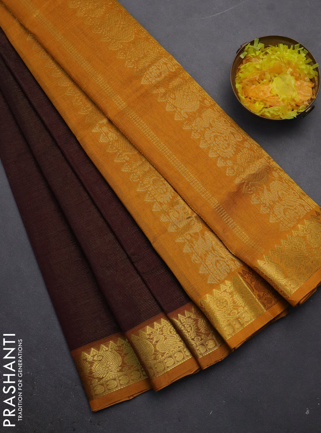 Silk cotton saree coffee brown and magenta pink with allover vairaosi pattern and zari woven border