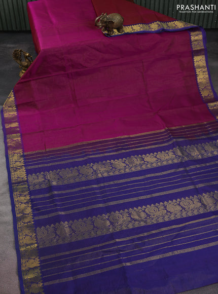Silk cotton saree purple and blue with allover vairaosi pattern and zari woven border
