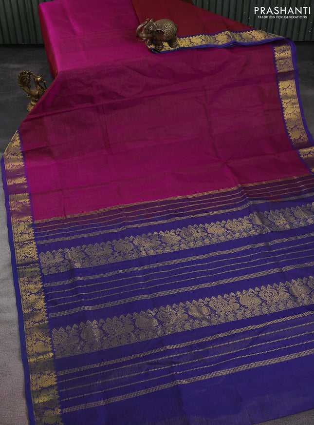 Silk cotton saree purple and blue with allover vairaosi pattern and zari woven border