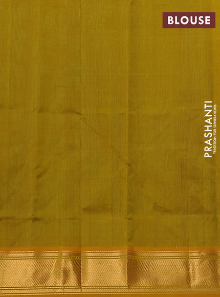 Silk cotton saree green and mustard yellow with zari woven coin buttas and zari woven border