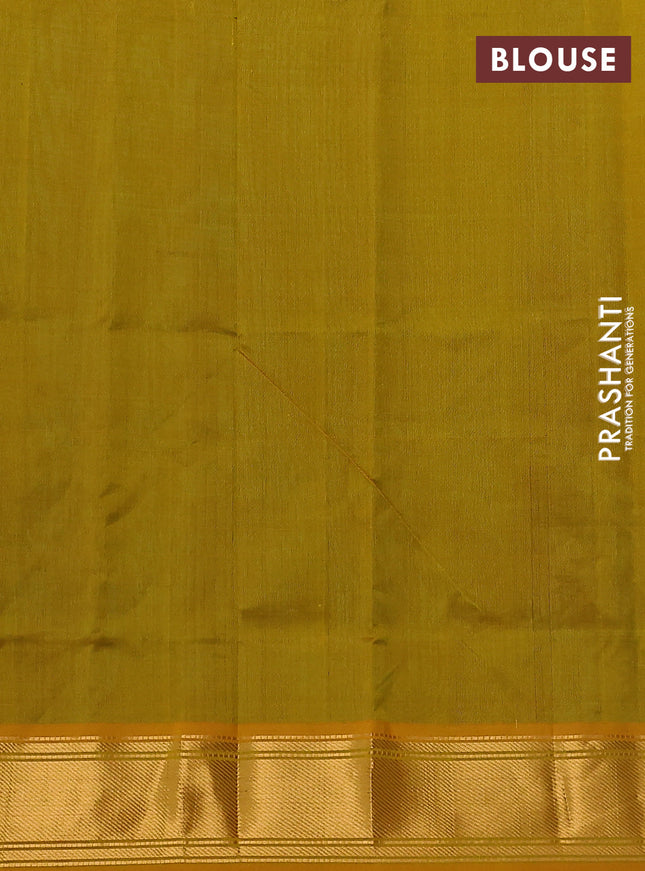 Silk cotton saree green and mustard yellow with zari woven coin buttas and zari woven border