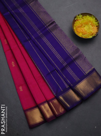 Silk cotton saree pink and blue with zari woven buttas and zari woven border