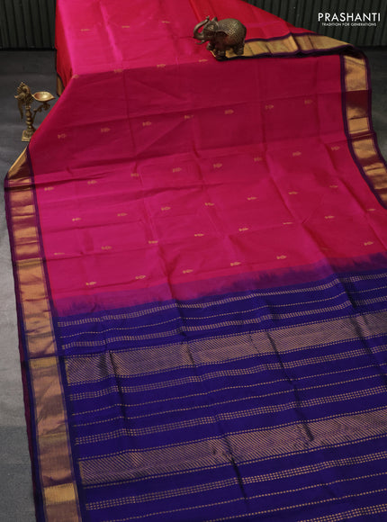 Silk cotton saree pink and blue with zari woven buttas and zari woven border