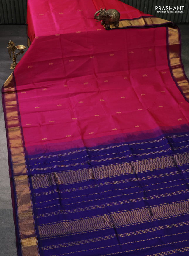 Silk cotton saree pink and blue with zari woven buttas and zari woven border
