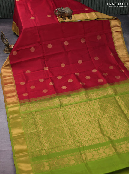 Silk cotton saree maroon and light green with zari woven coin buttas and zari woven border