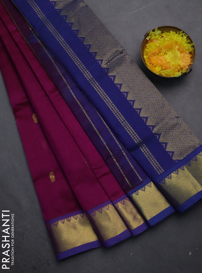 Silk cotton saree purple and blue with zari woven buttas and zari woven border