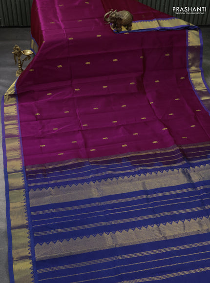 Silk cotton saree purple and blue with zari woven buttas and zari woven border