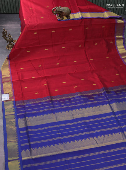 Silk cotton saree maroon and blue with zari woven buttas and zari woven border
