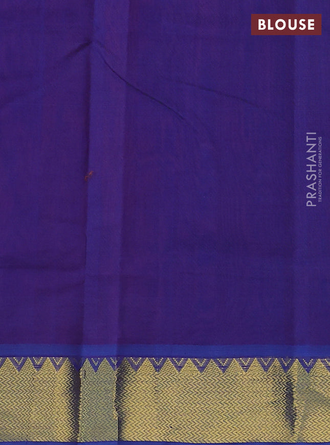 Silk cotton saree maroon and blue with zari woven buttas and zari woven border