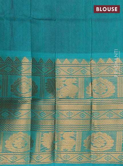 Silk cotton saree purple and teal green with silver & gold zari woven floral buttas and long zari woven border