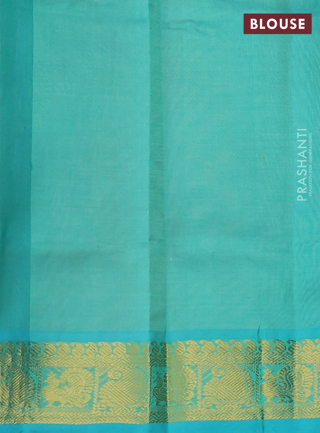 Silk cotton saree sandal and teal green with zari woven buttas and zari woven border
