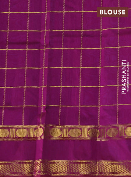 Silk cotton saree cs blue and purple with allover zari checked pattern and rettapet zari woven border