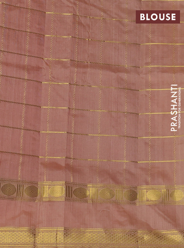 Silk cotton saree maroon and sandal with allover zari checked pattern and rettapet zari woven border