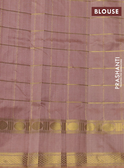 Silk cotton saree purple and sandal with allover zari checked pattern and rettapet zari woven border