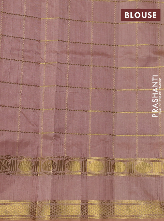 Silk cotton saree purple and sandal with allover zari checked pattern and rettapet zari woven border