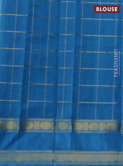 Silk cotton saree maroon and cs blue with allover zari checked pattern and rettapet zari woven border