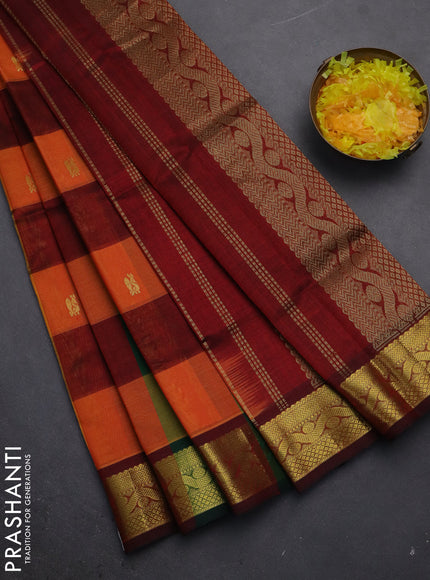 Silk cotton saree multi colour and maroon with allover paalum pazhamum checks & buttas and zari woven border