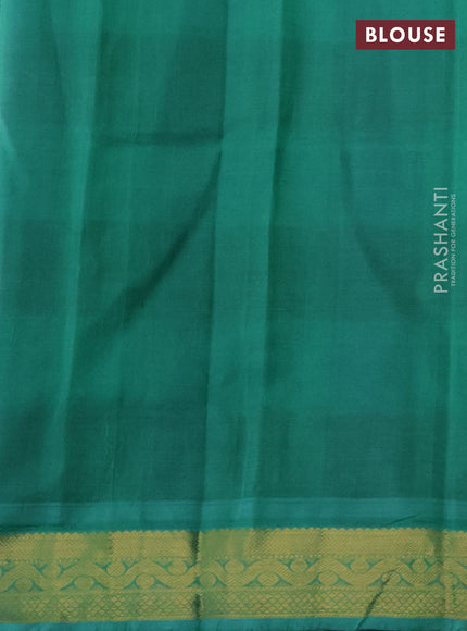 Silk cotton saree blue and green with allover paalum pazhamum checks & buttas and zari woven border