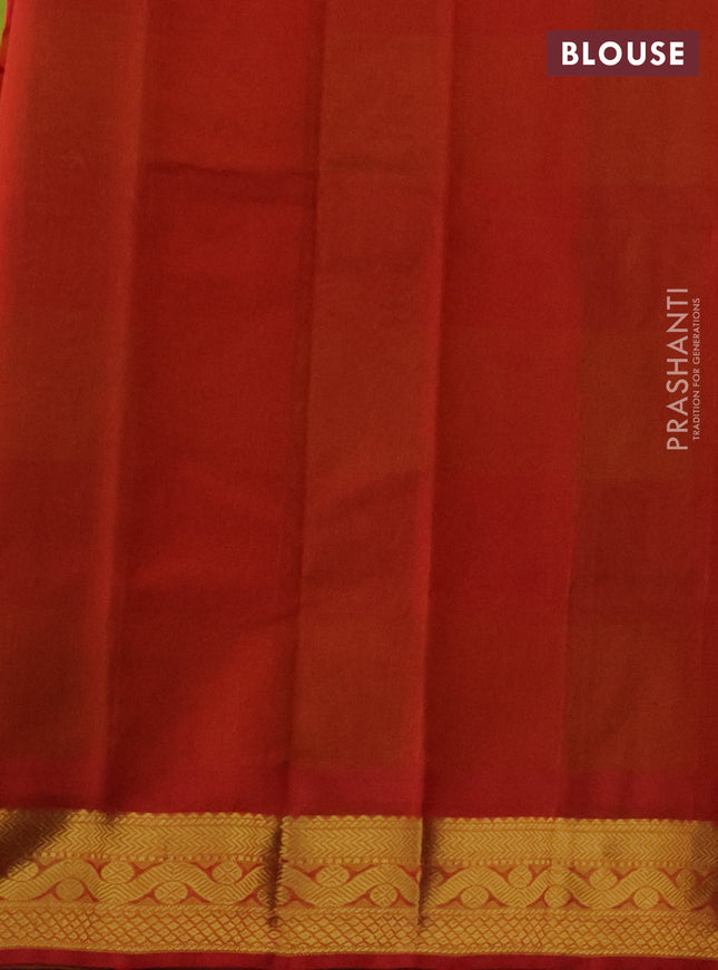 Silk cotton saree light green and red with allover paalum pazhamum checks & buttas and zari woven border