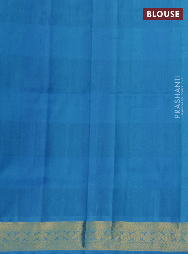 Silk cotton saree blue and cs blue with allover paalum pazhamum checks & buttas and zari woven border