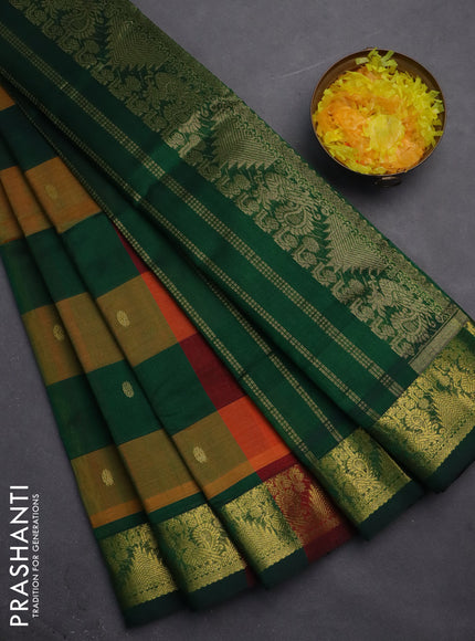 Silk cotton saree multi colour and green with allover paalum pazhamum checks & buttas and zari woven border