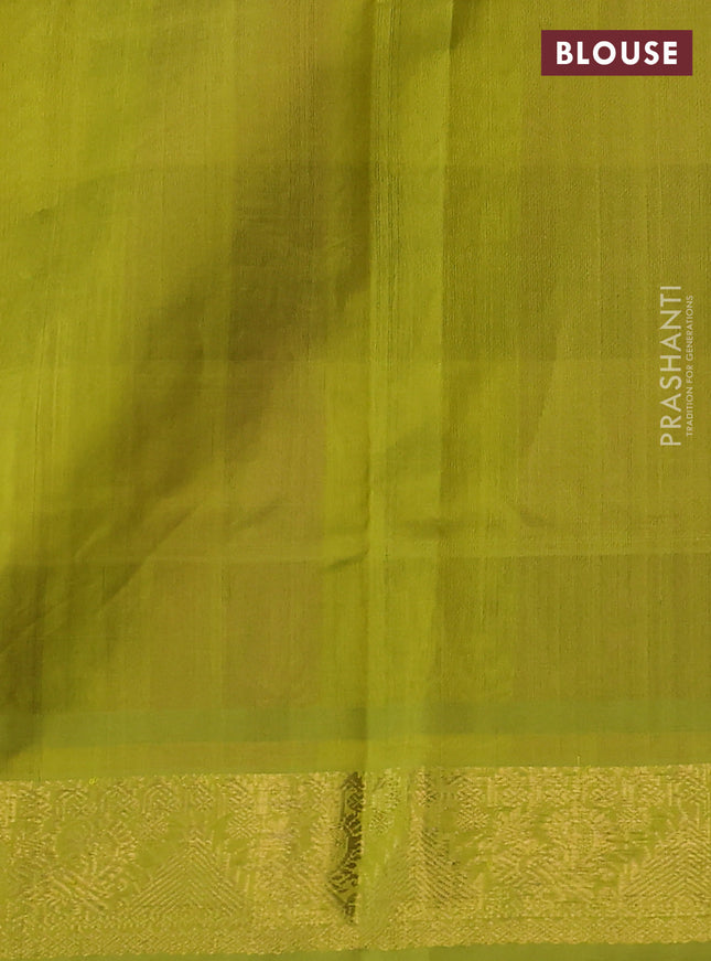 Silk cotton saree purple and light green with allover paalum pazhamum checks & buttas and zari woven border