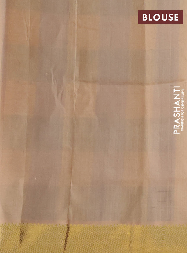 Silk cotton saree blue and sandal with allover paalum pazhamum checks & buttas and zari woven border