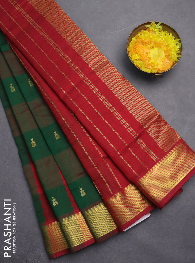 Silk cotton saree green and maroon with allover paalum pazhamum checks & buttas and zari woven border