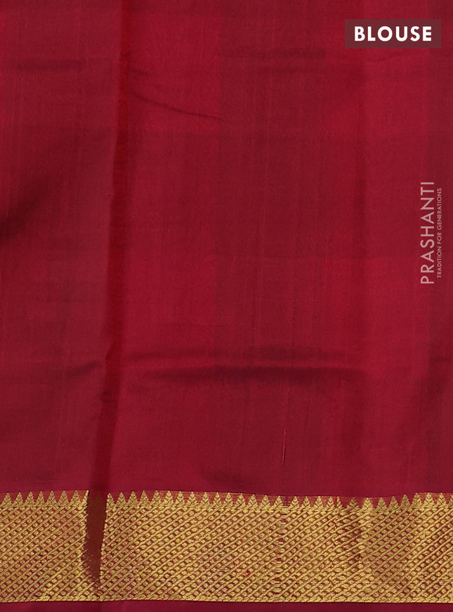 Silk cotton saree green and maroon with allover paalum pazhamum checks & buttas and zari woven border