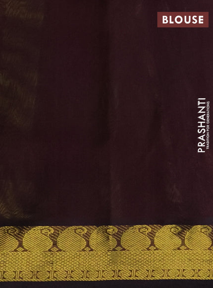 Silk cotton saree light green and coffee brown with allover paalum pazhamum checks & buttas and zari woven border