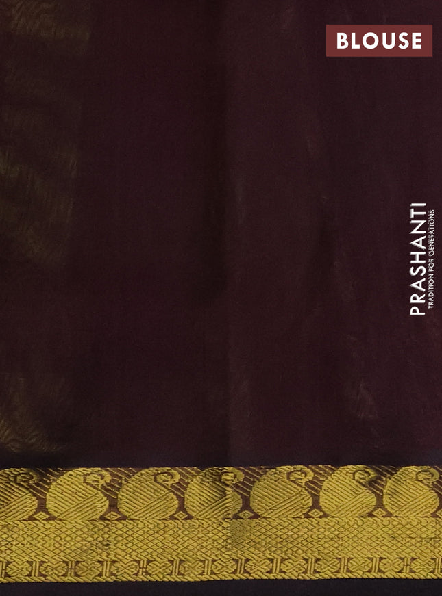 Silk cotton saree light green and coffee brown with allover paalum pazhamum checks & buttas and zari woven border