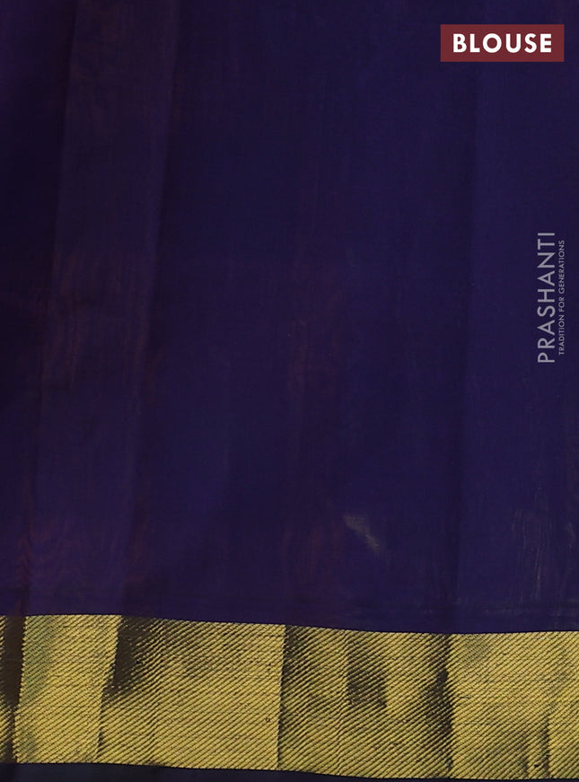 Silk cotton saree orange and navy blue with allover paalum pazhamum checks & buttas and zari woven border