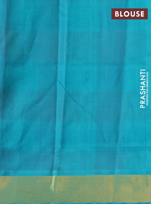 Silk cotton saree pink and teal blue with allover paalum pazhamum checks & buttas and zari woven border