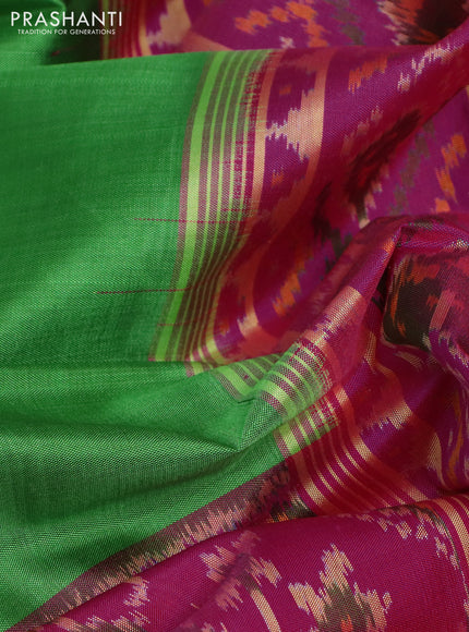 Rajkot patola silk saree green and pink with plain body and ikat woven zari border