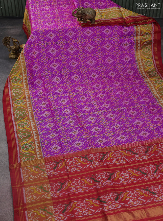 Rajkot patola silk saree purple and maroon with allover ikat weaves and ikat woven zari border