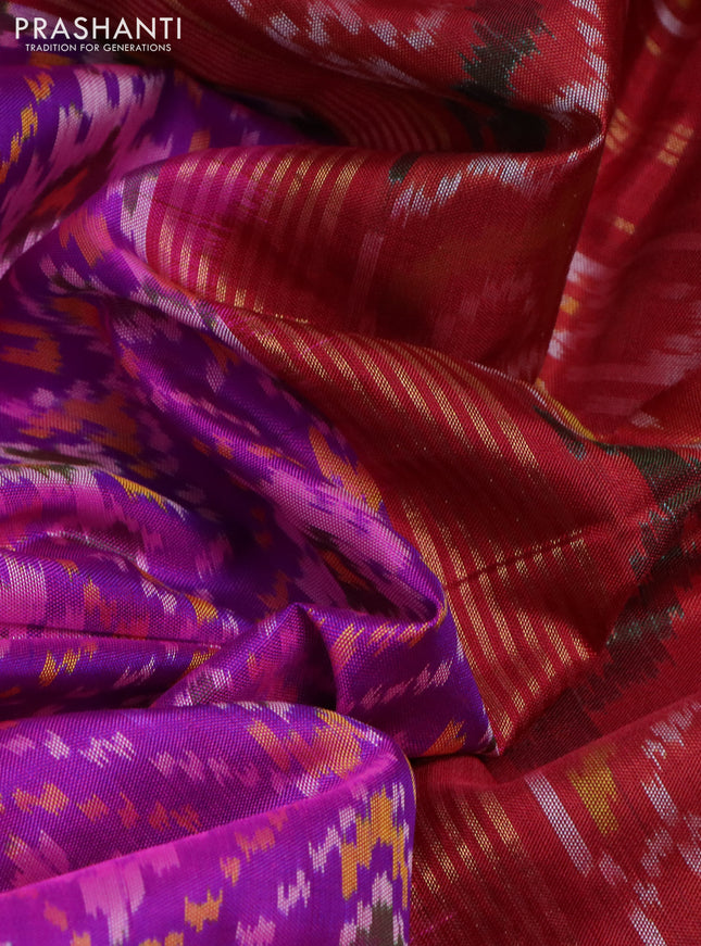 Rajkot patola silk saree purple and maroon with allover ikat weaves and ikat woven zari border