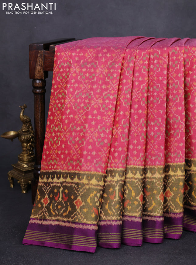 Rajkot patola silk saree peach pink and purple with allover ikat weaves and ikat woven zari border