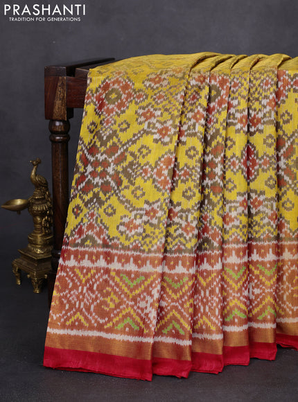 Rajkot patola tissue silk saree yellow and red with allover ikat weaves and ikat woven zari border