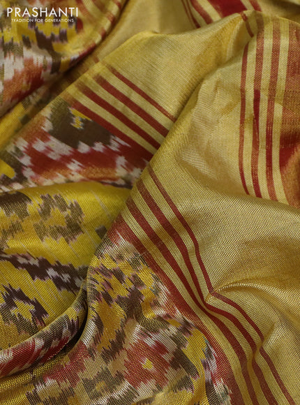 Rajkot patola tissue silk saree yellow and red with allover ikat weaves and ikat woven zari border