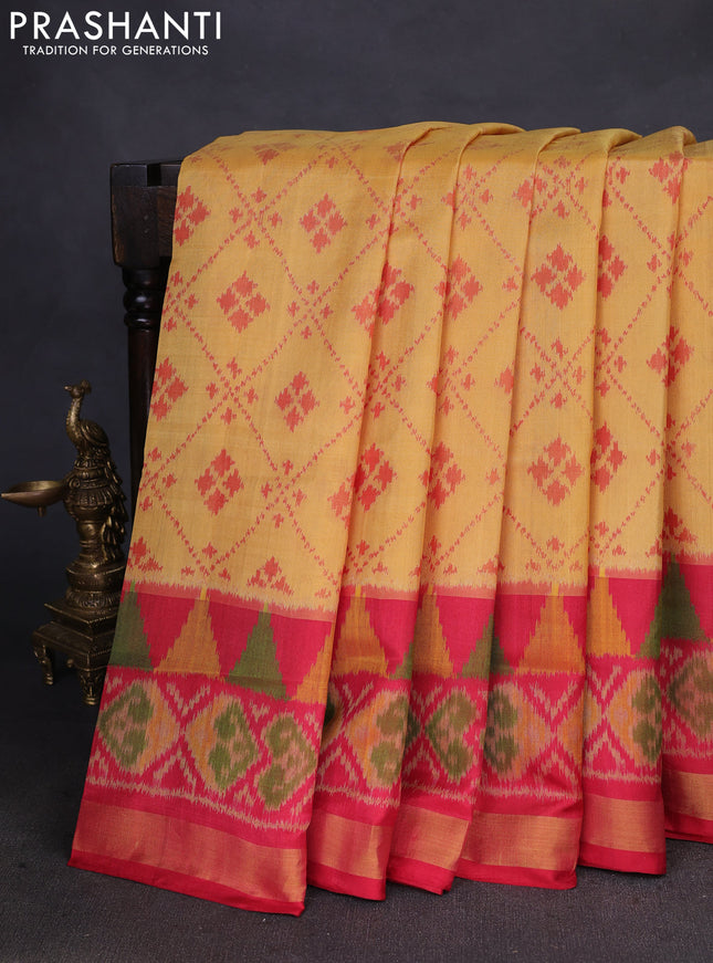 Rajkot patola silk saree yellow and red with allover ikat weaves and ikat woven zari border
