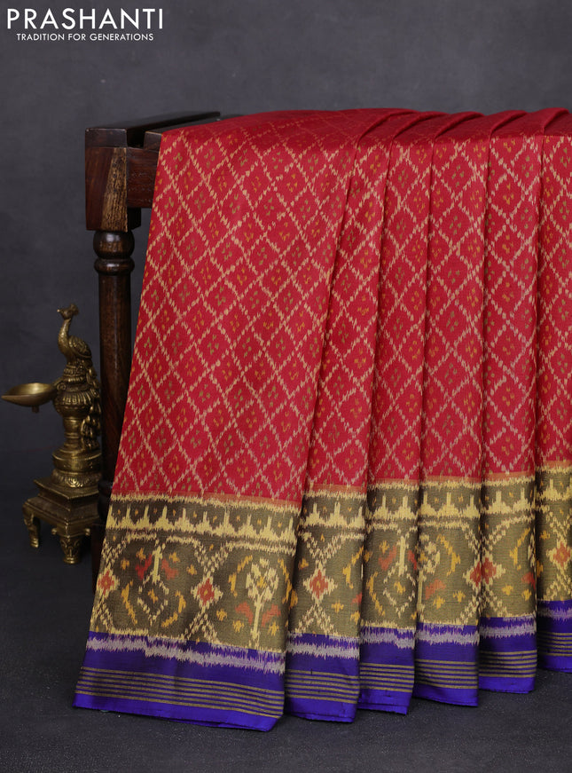 Rajkot patola silk saree red and blue with allover ikat weaves and ikat woven zari border