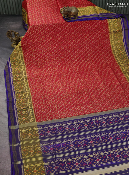 Rajkot patola silk saree red and blue with allover ikat weaves and ikat woven zari border