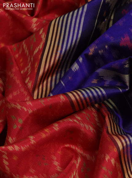 Rajkot patola silk saree red and blue with allover ikat weaves and ikat woven zari border