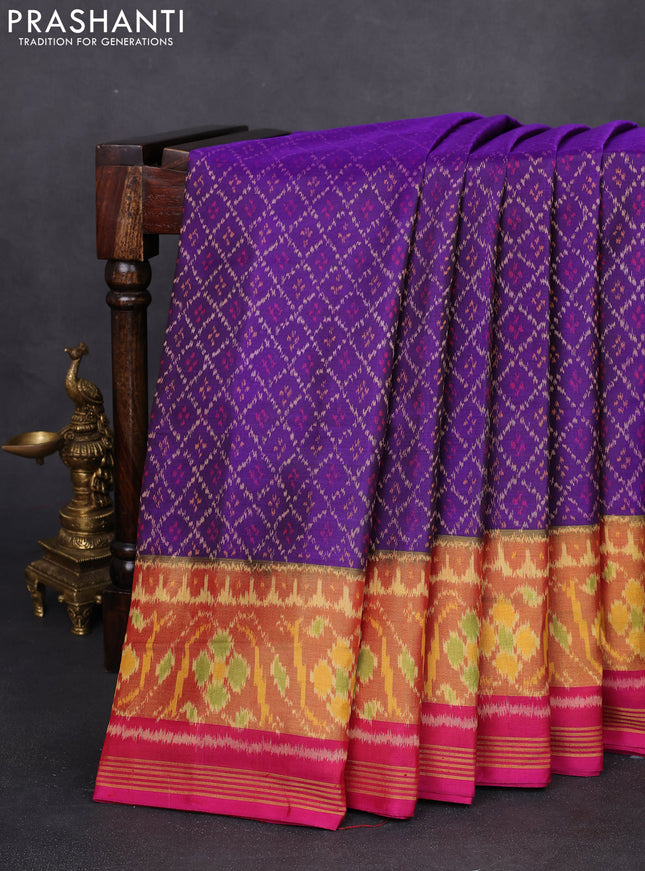 Rajkot patola silk saree violet and magenta pink with allover ikat weaves and ikat woven zari border