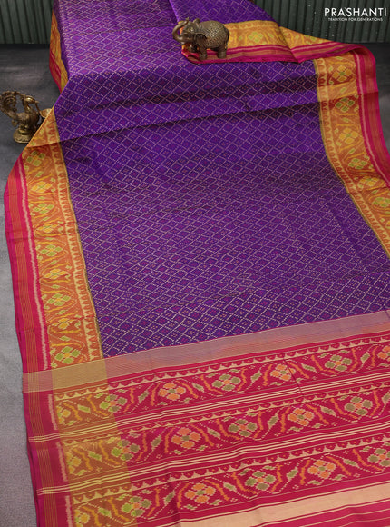 Rajkot patola silk saree violet and magenta pink with allover ikat weaves and ikat woven zari border