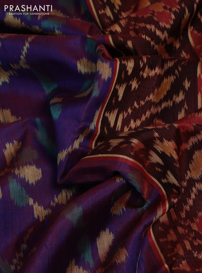 Rajkot patola silk saree dual shade of purple and red with allover ikat weaves & jute finish and zari woven border